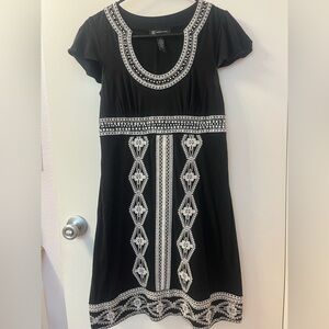 INC Black Dress with White Embroidery! Size M 16-20 PTP EUC